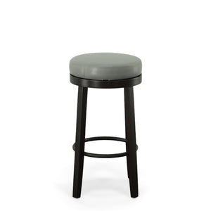 Homeroots Set Of Two 30" Gray And Espresso Faux Leather And Solid Wood Swivel Backless Bar Height Bar Chairs   516206