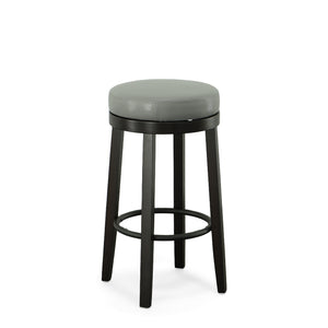 Homeroots Set Of Two 30" Gray And Espresso Faux Leather And Solid Wood Swivel Backless Bar Height Bar Chairs   516206