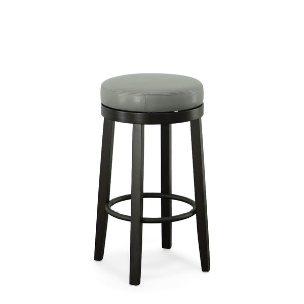 Homeroots Set Of Two 30" Gray And Espresso Faux Leather And Solid Wood Swivel Backless Bar Height Bar Chairs   516206