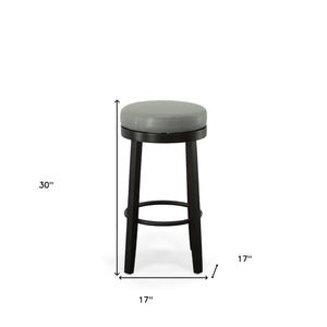 Homeroots Set Of Two 30" Gray And Espresso Faux Leather And Solid Wood Swivel Backless Bar Height Bar Chairs   516206