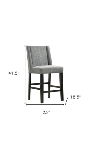HomeRoots Set of Two Elegant 42" Espresso Solid Wood Bar Chairs with Charcoal Upholstered Bucket Seats 516207