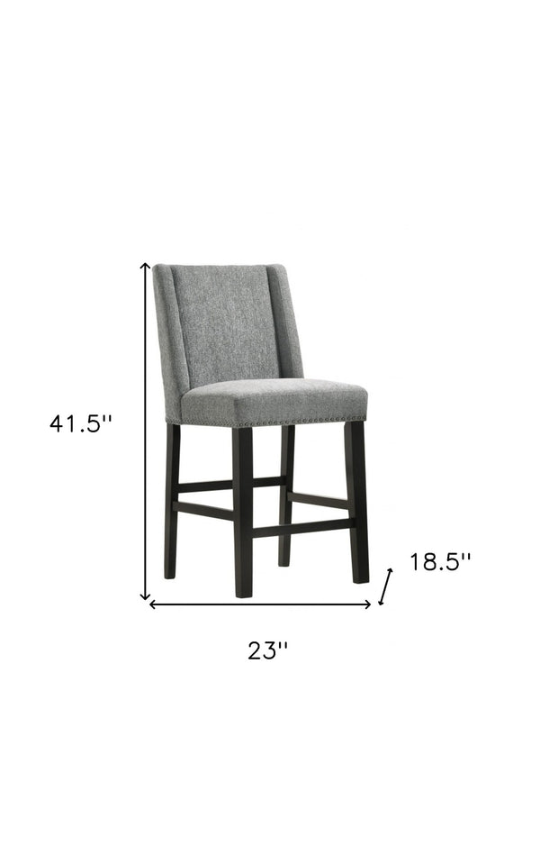 HomeRoots Set of Two Elegant 42" Espresso Solid Wood Bar Chairs with Charcoal Upholstered Bucket Seats 516207