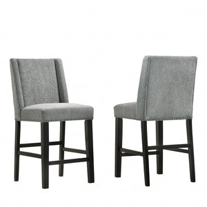 Homeroots Set Of Two 42" Charcoal And Espresso Solid Wood Bar Chairs   516207