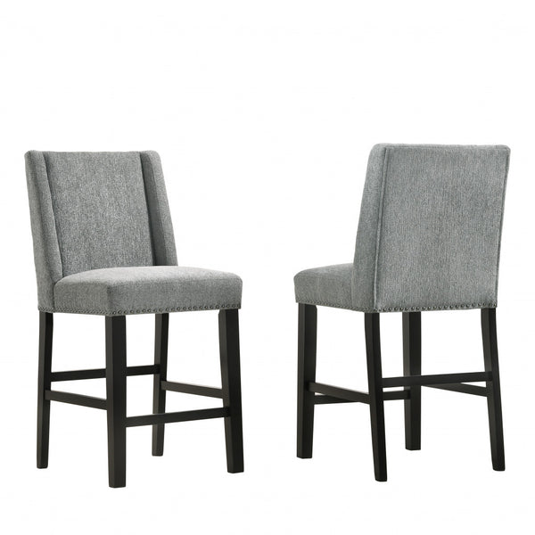 Homeroots Set Of Two 42" Charcoal And Espresso Solid Wood Bar Chairs   516207