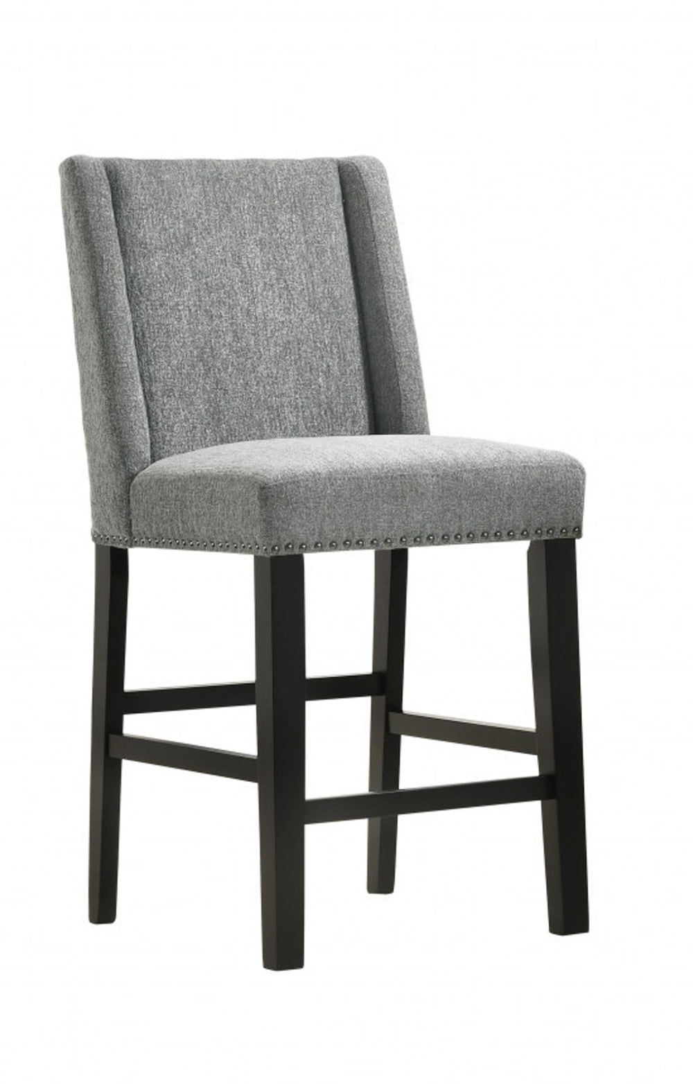 HomeRoots Set of Two Elegant 42" Espresso Solid Wood Bar Chairs with Charcoal Upholstered Bucket Seats 516207