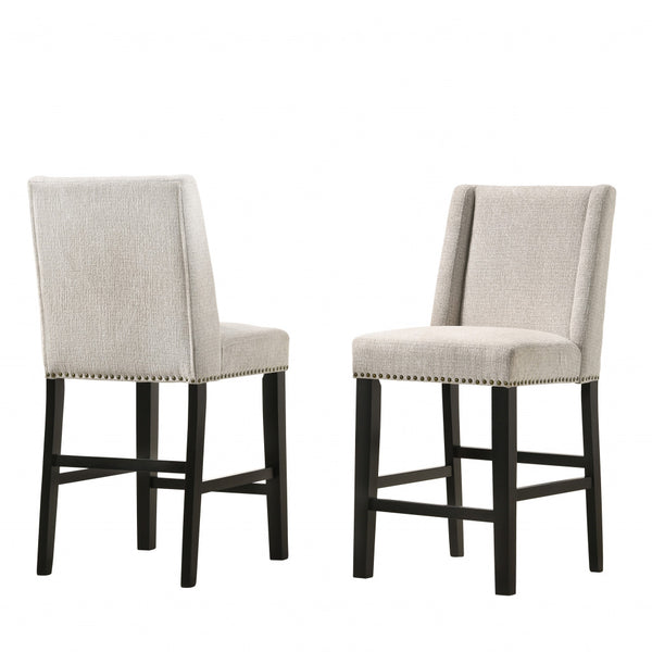 Homeroots Set Of Two 42" Fawn And Espresso Iron Bar Chairs   516208