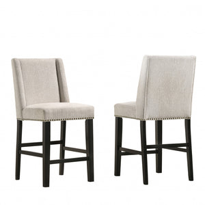Homeroots Set Of Two 42" Fawn And Espresso Iron Bar Chairs   516208