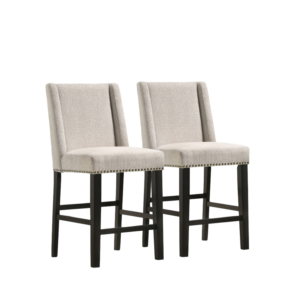 Homeroots Set Of Two 42" Fawn And Espresso Iron Bar Chairs   516208