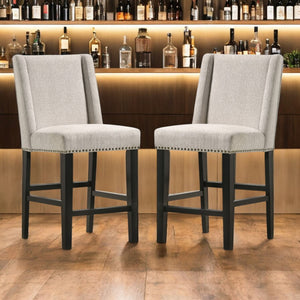 HomeRoots Set of Two Stylish Fawn Upholstered Iron Bar Chairs with Comfort and Support for Any Space 516208