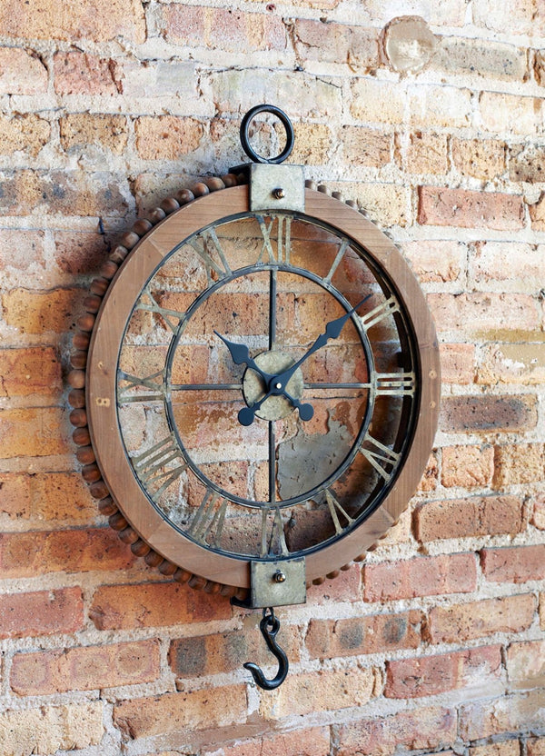HomeRoots 22" Rustic Solid Wood and Metal Round Wall Clock - Vintage Industrial Design for Timeless Charm 516211
