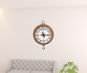 HomeRoots 22" Rustic Solid Wood and Metal Round Wall Clock - Vintage Industrial Design for Timeless Charm 516211