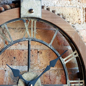 HomeRoots 22" Rustic Solid Wood and Metal Round Wall Clock - Vintage Industrial Design for Timeless Charm 516211