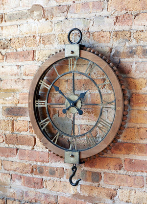 HomeRoots 22" Rustic Solid Wood and Metal Round Wall Clock - Vintage Industrial Design for Timeless Charm 516211