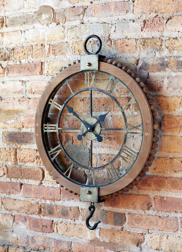HomeRoots 22" Rustic Solid Wood and Metal Round Wall Clock - Vintage Industrial Design for Timeless Charm 516211