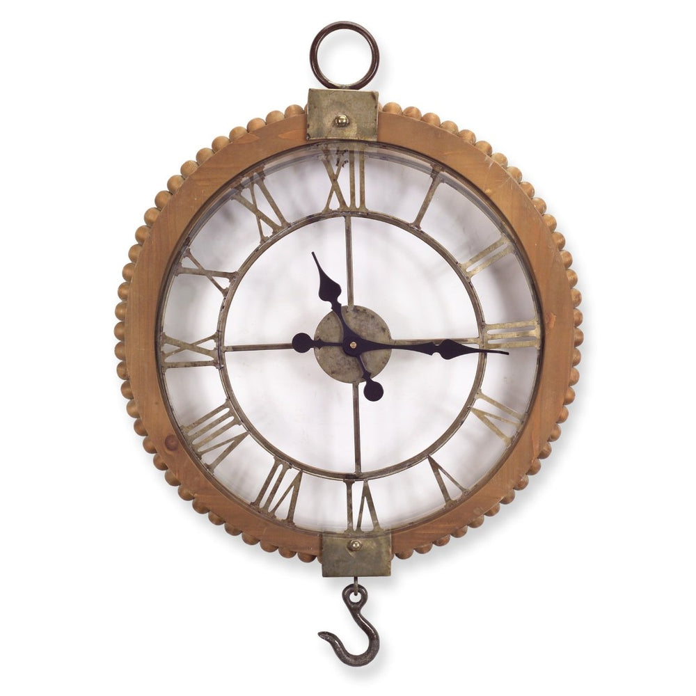 HomeRoots 22" Rustic Solid Wood and Metal Round Wall Clock - Vintage Industrial Design for Timeless Charm 516211