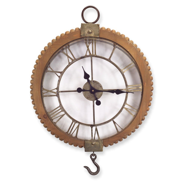 HomeRoots 22" Rustic Solid Wood and Metal Round Wall Clock - Vintage Industrial Design for Timeless Charm 516211