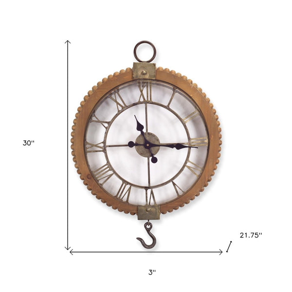 HomeRoots 22" Rustic Solid Wood and Metal Round Wall Clock - Vintage Industrial Design for Timeless Charm 516211