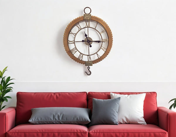 HomeRoots 22" Rustic Solid Wood and Metal Round Wall Clock - Vintage Industrial Design for Timeless Charm 516211