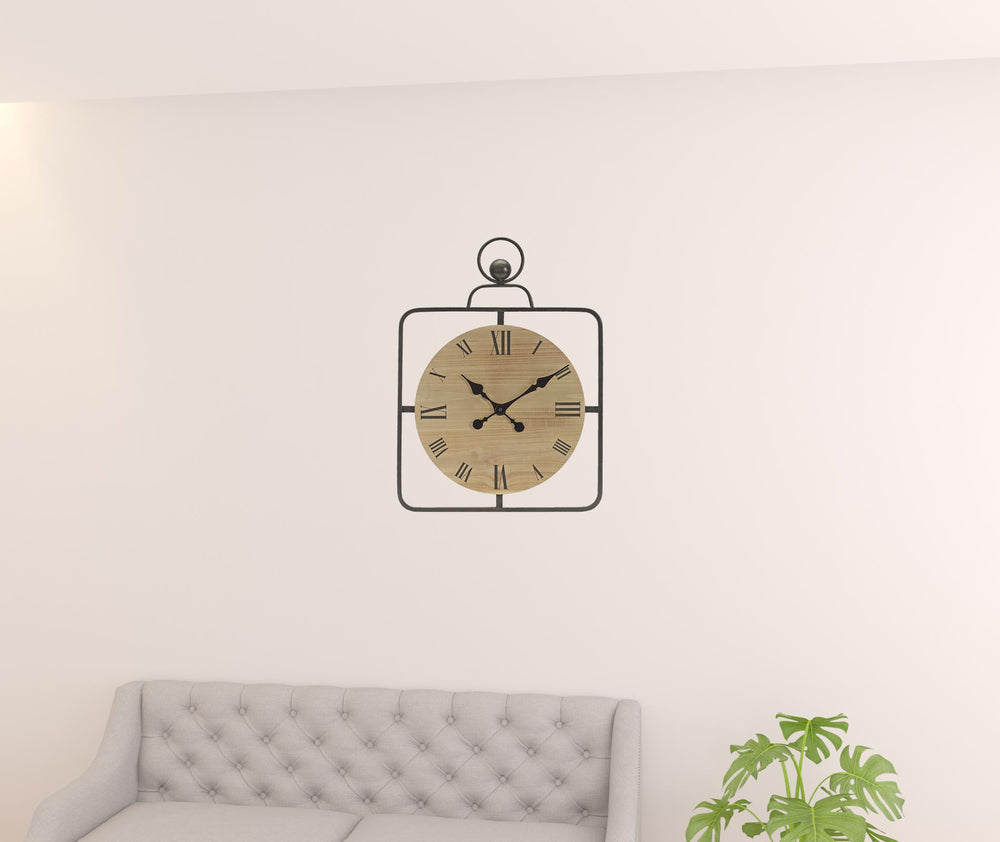 Homeroots 18" Square Brown And Black Wood And Solid Wood Analog Wall Clock  Wood 516215