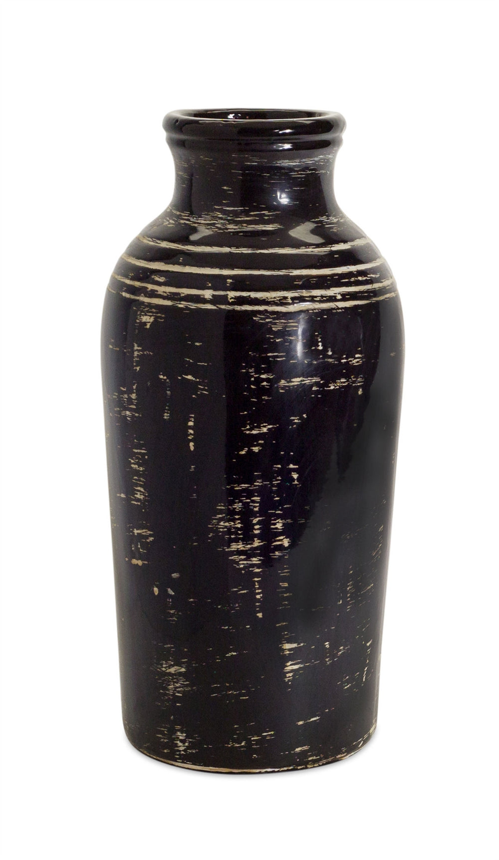 Homeroots 18" Black And Ivory Striped Urn Ceramic Floor Vase  Ceramic 516220