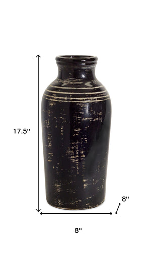 Homeroots 18" Black And Ivory Striped Urn Ceramic Floor Vase  Ceramic 516220