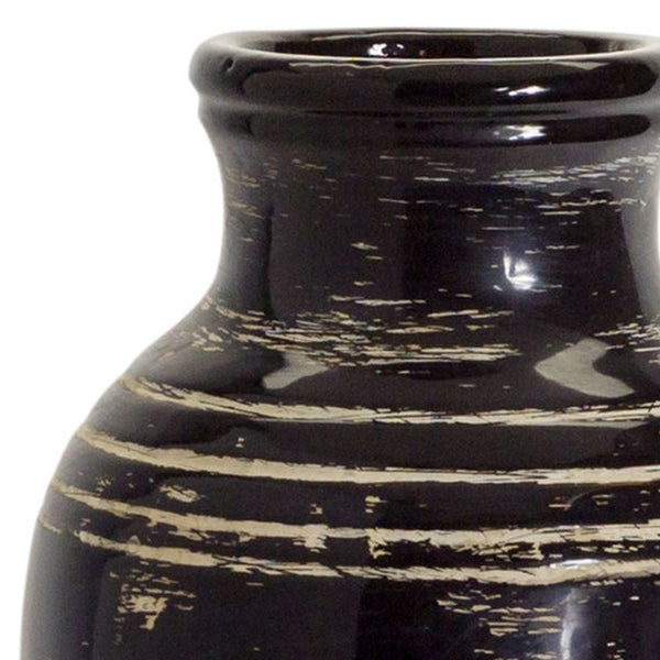 Homeroots 18" Black And Ivory Striped Urn Ceramic Floor Vase  Ceramic 516220