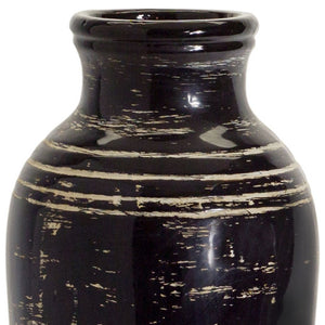 Homeroots 18" Black And Ivory Striped Urn Ceramic Floor Vase  Ceramic 516220