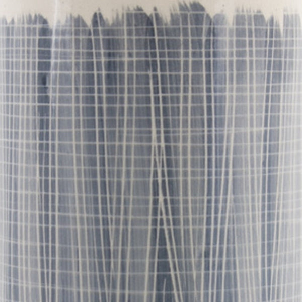 Homeroots 19" Blue And White Geometric Cylinder Terracotta Floor Vase  Terracotta 516222