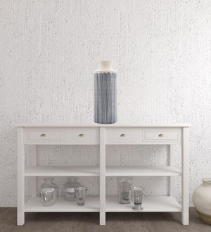 Homeroots 19" Blue And White Geometric Cylinder Terracotta Floor Vase  Terracotta 516222