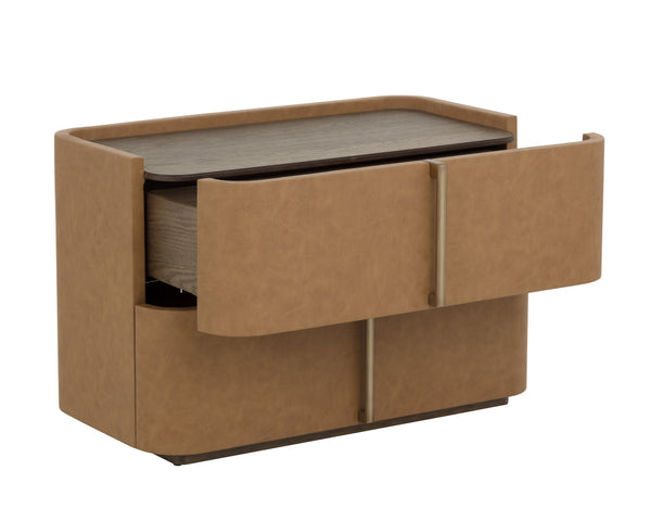 Sunpan Jamille Large Nightstand - Elegant Cognac Faux Leather Design With Solid Acacia Wood Base Brown Faux Leather ,Wood 112014