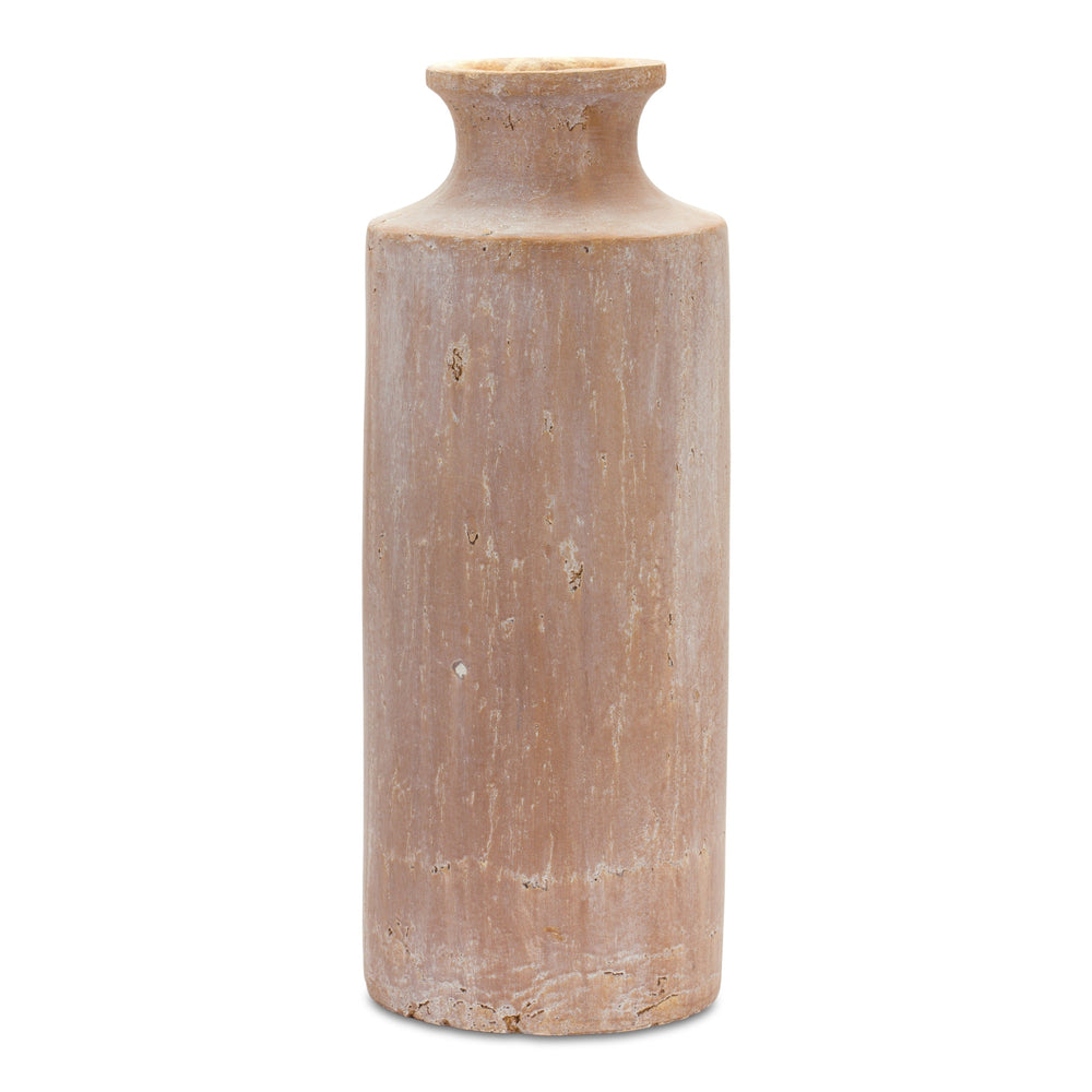 Homeroots 19" Beige Terracotta Cylinder Floor Vase  Terracotta 516237