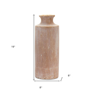 Homeroots 19" Beige Terracotta Cylinder Floor Vase  Terracotta 516237
