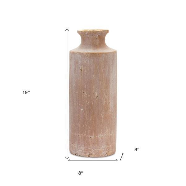 Homeroots 19" Beige Terracotta Cylinder Floor Vase  Terracotta 516237