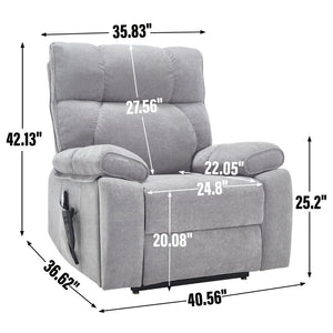 English Elm Beige Chenille Power Lift Recliner Dual Motor Massage Heat 350 Lb Capacity Gray W1803P264031