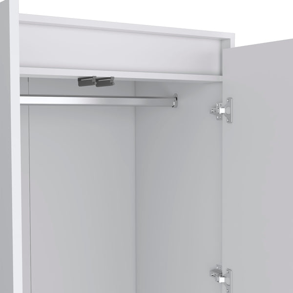 English Elm Armoire, White Engineered Wood Wardrobe with Hanging Rod, Two Deep Drawers & Shoe Shelf, FSC Certified B097S00099