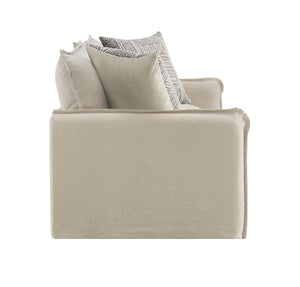 English Elm Upendo Beige Linen Loveseat with Feather-Down Cushions, Removable Covers, Solid Wood Frame & Pillows B2726P253206
