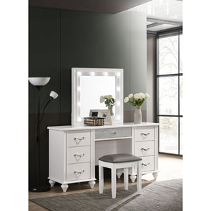 English Elm Charlotte White 7-Drawer Vanity Desk with LED Mirror, Glossy Modern Glam Makeup Table for Luxe Rooms B062S01008