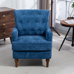 English Elm Accent Club Chair Chenille Upholstered with Spring Cushion Retro Wooden Legs Bedroom W3042P262910