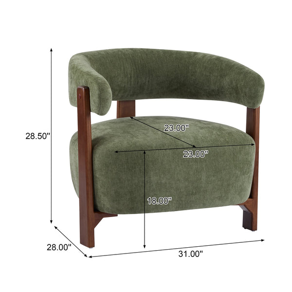 English Elm Christopher Knight Home® - Accent modern minimalist arm chair with three-leg rubberwood frame, premium fabric upholstery, easy assembly and stable comfort Green,Walnut 29 L x 27.75 W x 21 H N776P368457G