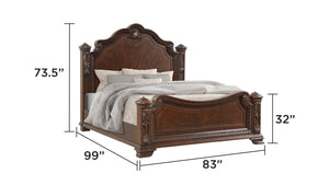 English Elm Traditional 4-Pc King Bedroom Set: Elegant Walnut Finish, Intricate Carvings & Ample Storage Solutions B009S01351-GIGA