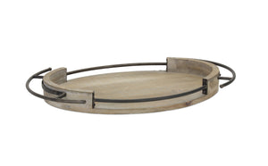 Homeroots Set Of Three Brown Oval Wood And Metal Serving Trays With Handles   516308