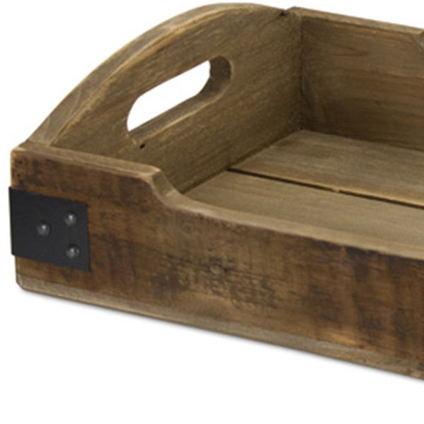 Homeroots Set Of Two Brown Rectangular Solid Wood Serving Tray With Handles   516309