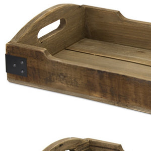 Homeroots Set Of Two Brown Rectangular Solid Wood Serving Tray With Handles   516309