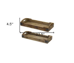 Homeroots Set Of Two Brown Rectangular Solid Wood Serving Tray With Handles   516309