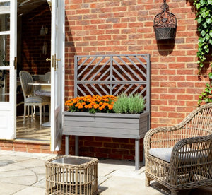 English Elm Self-draining Elevated Fir Wood Planter with Lattice Trellis for Backyard Gardens T3971P422349