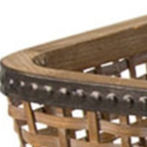 Homeroots Set Of Two Brown Rectangular Woven Bamboo Wood Serving Tray   516312