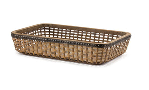 Homeroots Set Of Two Brown Rectangular Woven Bamboo Wood Serving Tray   516312