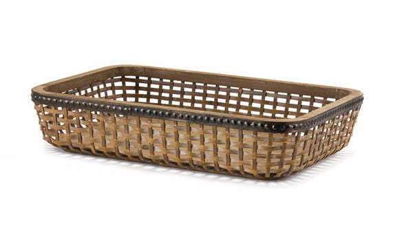Homeroots Set Of Two Brown Rectangular Woven Bamboo Wood Serving Tray   516312