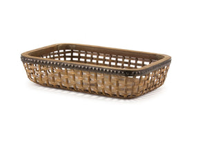 Homeroots Set Of Two Brown Rectangular Woven Bamboo Wood Serving Tray   516312