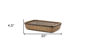 Homeroots Set Of Two Brown Rectangular Woven Bamboo Wood Serving Tray   516312
